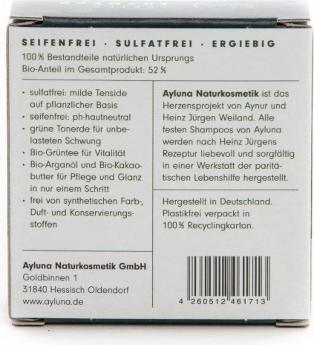 Festes Shampoo Grüne Tonerde & Bio-Grüntee - 60 g