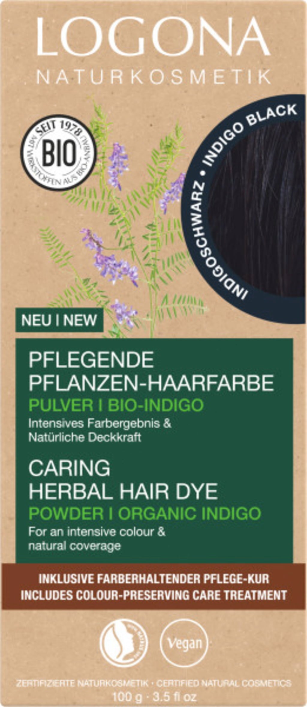LOGONA Pflanzen-Haarfarbe Pulver Indigoschwarz - 100 g