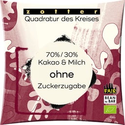Bio Quadratur des Kreises 70%/30% Milchschoko ohne Zuckerzugabe - 70 g