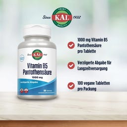 KAL Vitamin B5 - 1000 mg Pantothensäure - 100 Tabletten