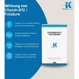 KLEAN LABS Vitamin B12 Folsäure - 100 Kapseln