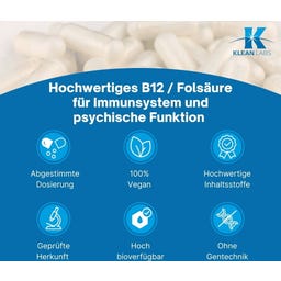 KLEAN LABS Vitamin B12 Folsäure - 100 Kapseln