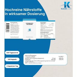 KLEAN LABS Vitamin B12 Folsäure - 100 Kapseln