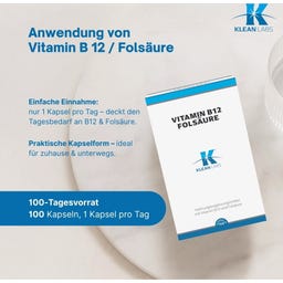 KLEAN LABS Vitamin B12 Folsäure - 100 Kapseln