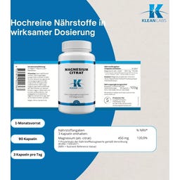 KLEAN LABS Magnesium Citrat 150mg - 90 Kapseln