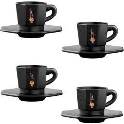 Bialetti Espresso Tassen achteckig, 4er Set - schwarz/kupfer