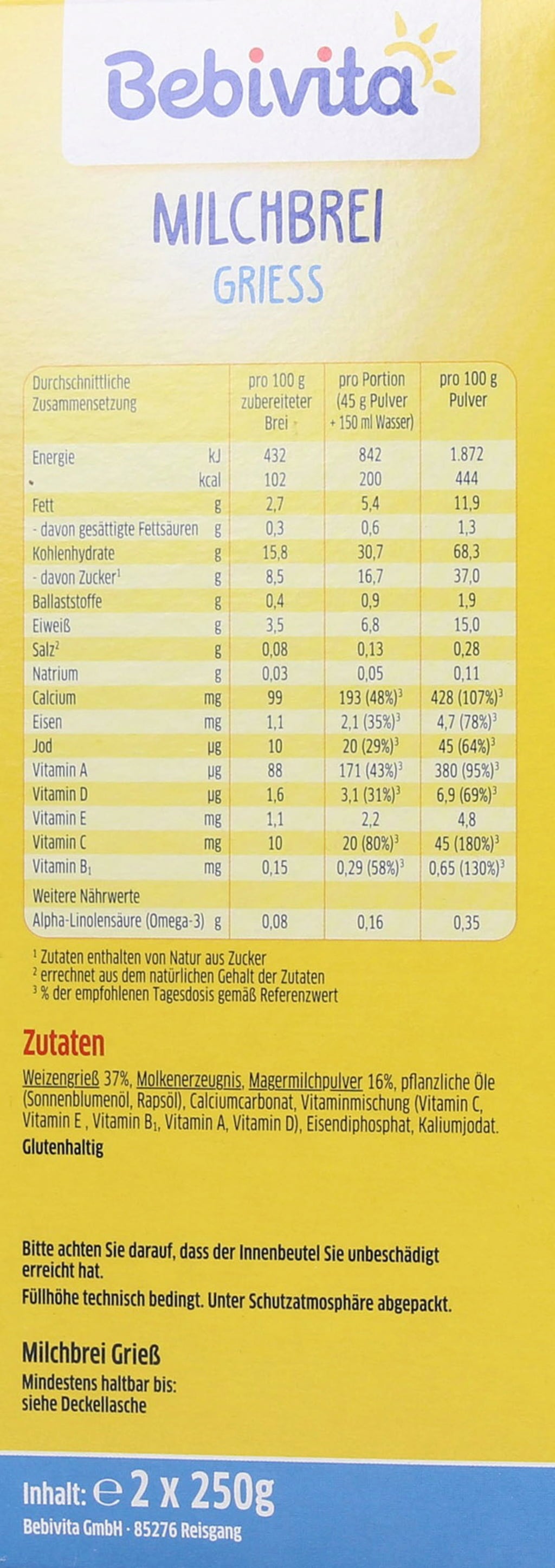 Bebivita Beikost Milchbrei Grieß - 500 g