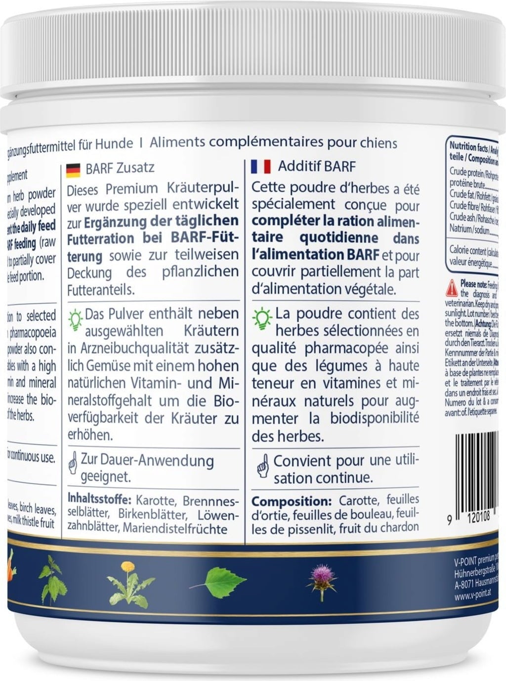 V-POINT BARF Zusatz Kräuterpulver für Hunde - 250 g