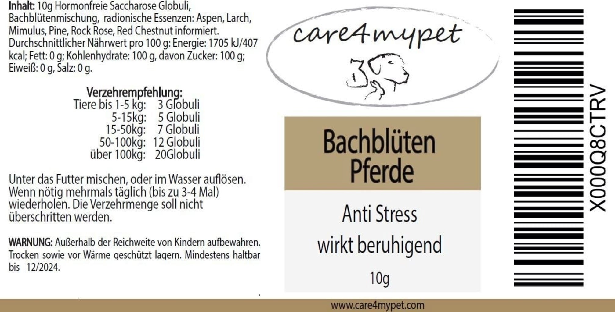 Care4mypet Bachblüten Anti Stress - Pferde - 10 g