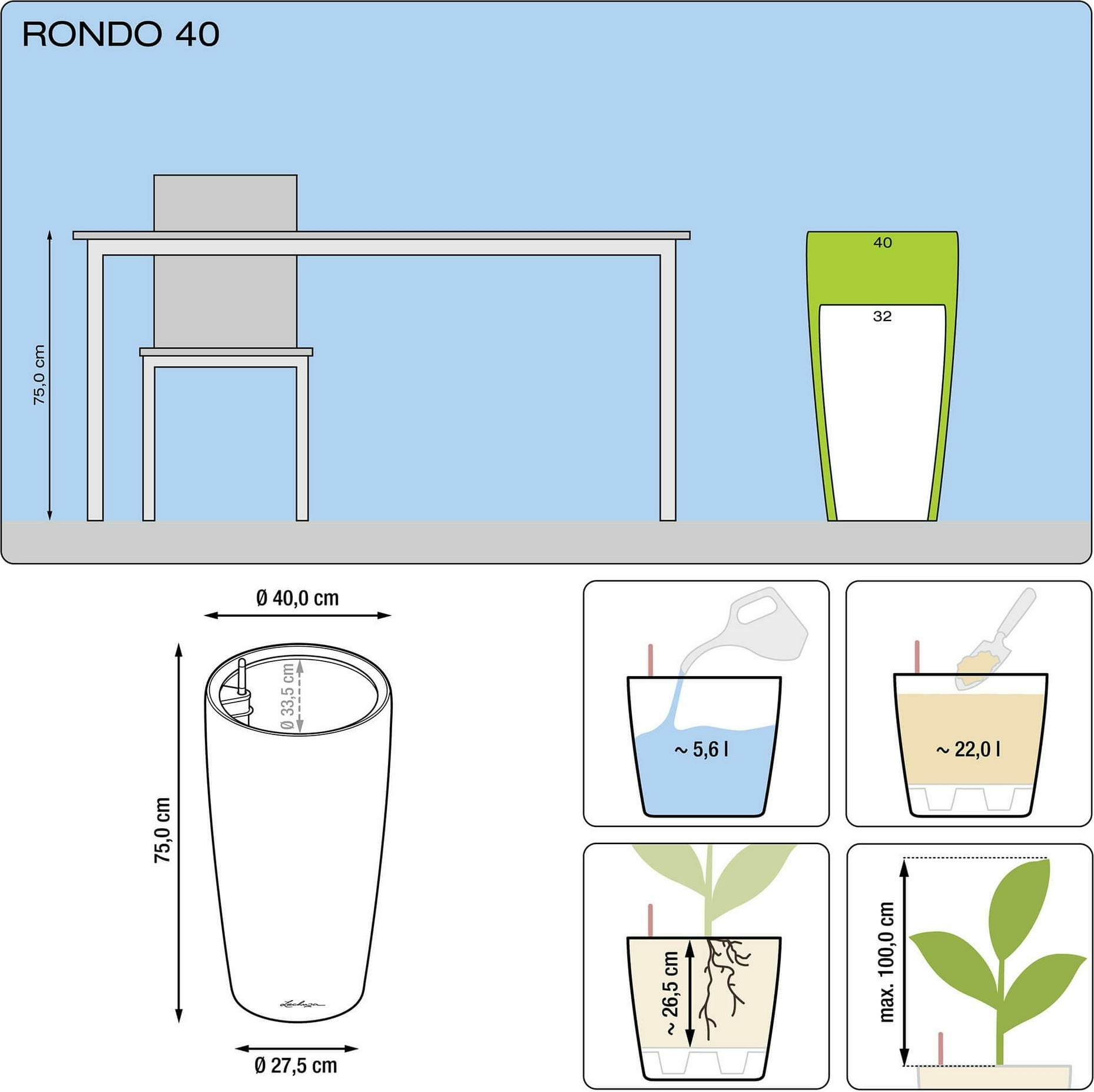Lechuza Pflanzgefäß Rondo Premium 40