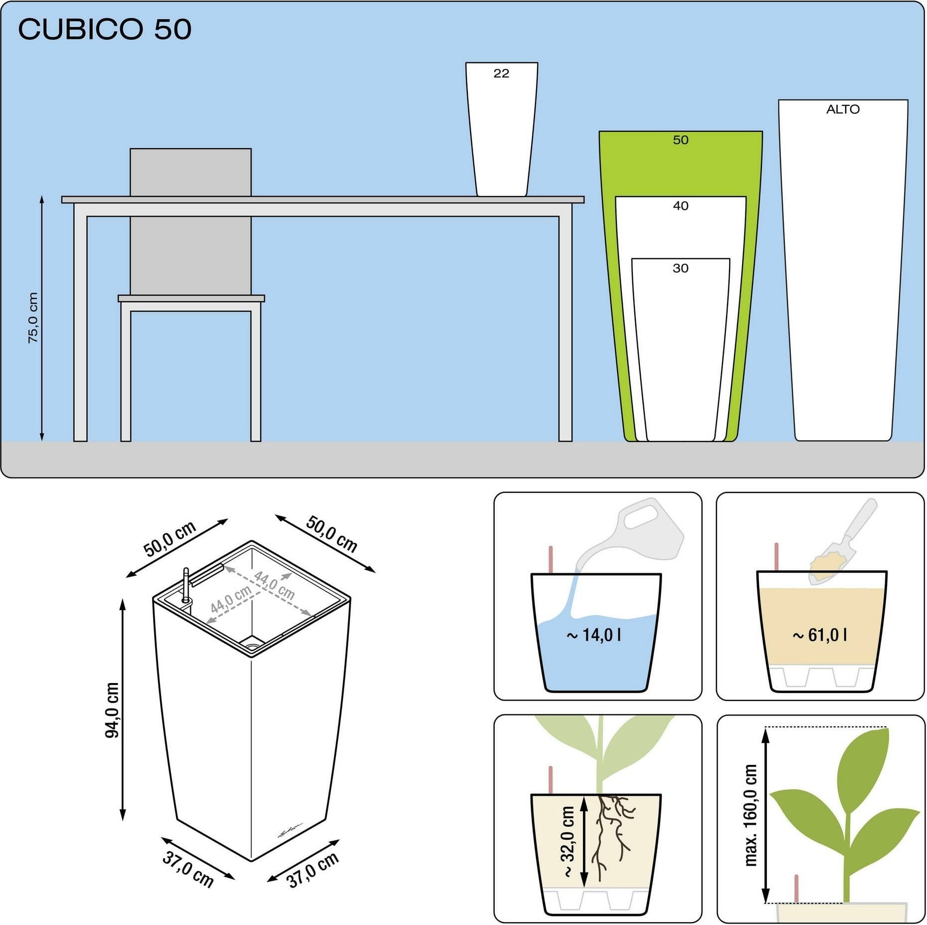 Lechuza Pflanzgefäß CUBICO Premium 50