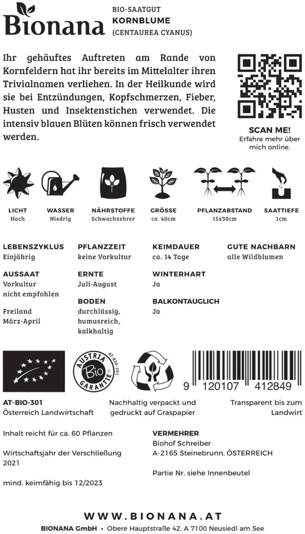 Bionana Bio Kornblume - 1 Pkg