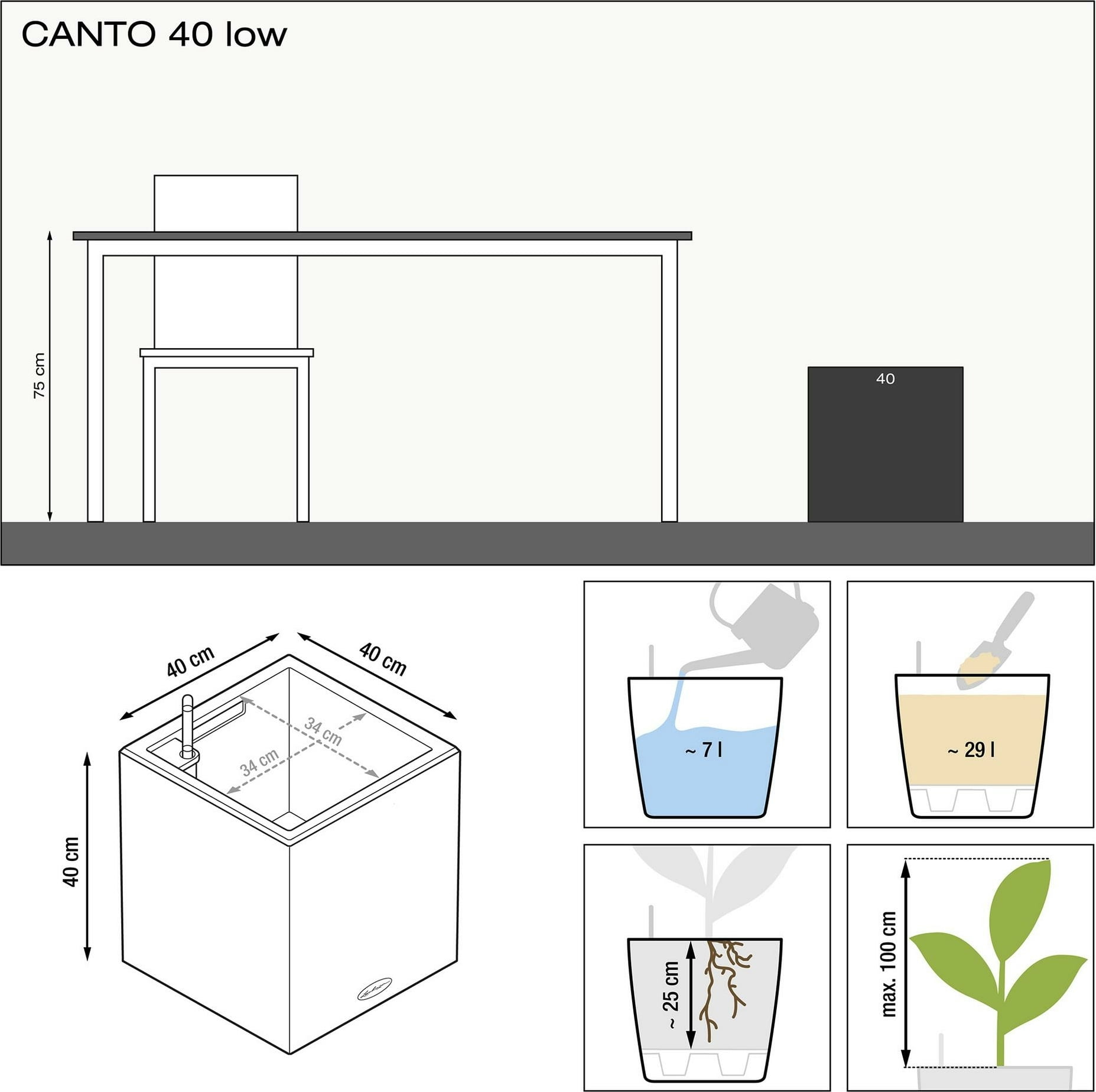 Lechuza Pflanzgefäß CANTO Premium low 40