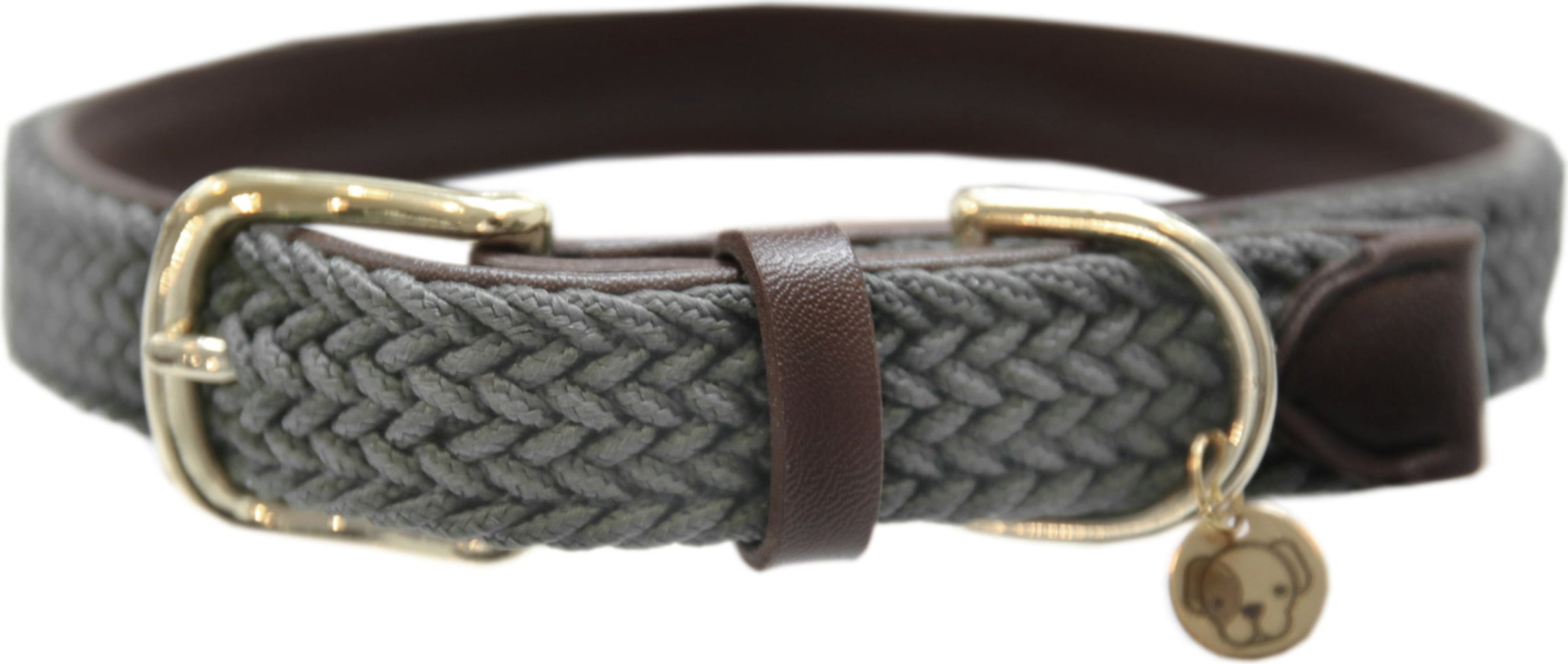 Geflochtenes Nylon-Hundehalsband grau, L (62cm)