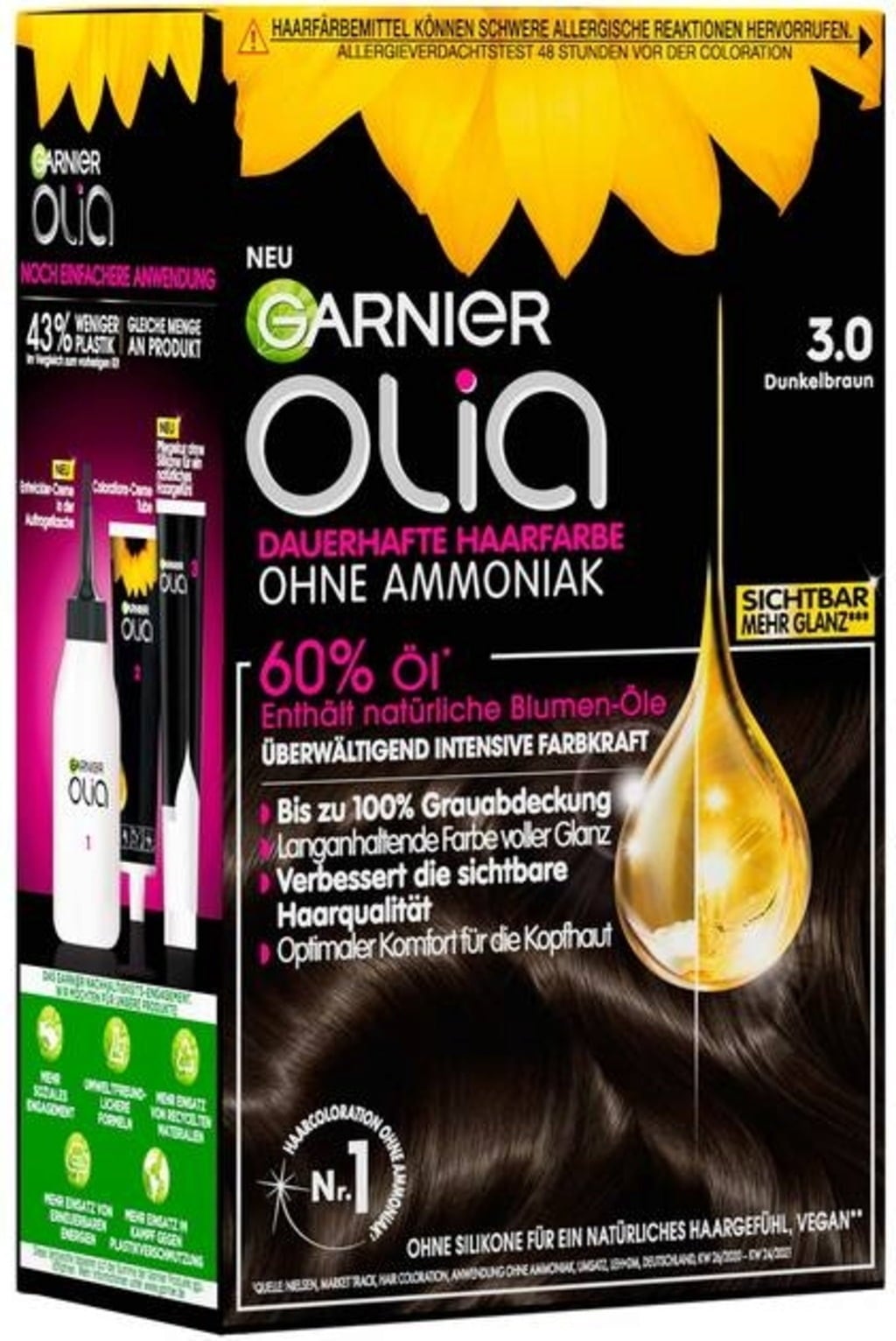 Olia dauerhafte Haarfarbe Nr. 3.0 Dunkelbraun - 1 Stk