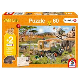 Puzzle - Schleich - Wild Life - Abenteuerliche Tierrettung, 60 Teile + 2 Schleich Figuren