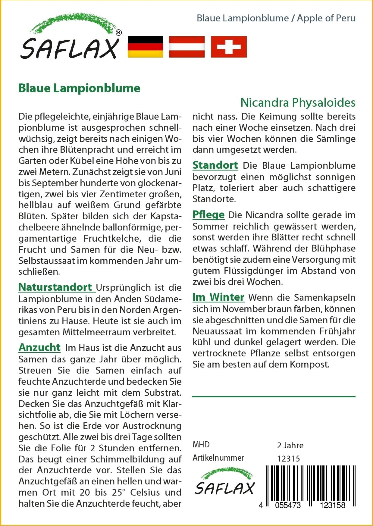 Saflax Blaue Lampionblume - 1 Pkg