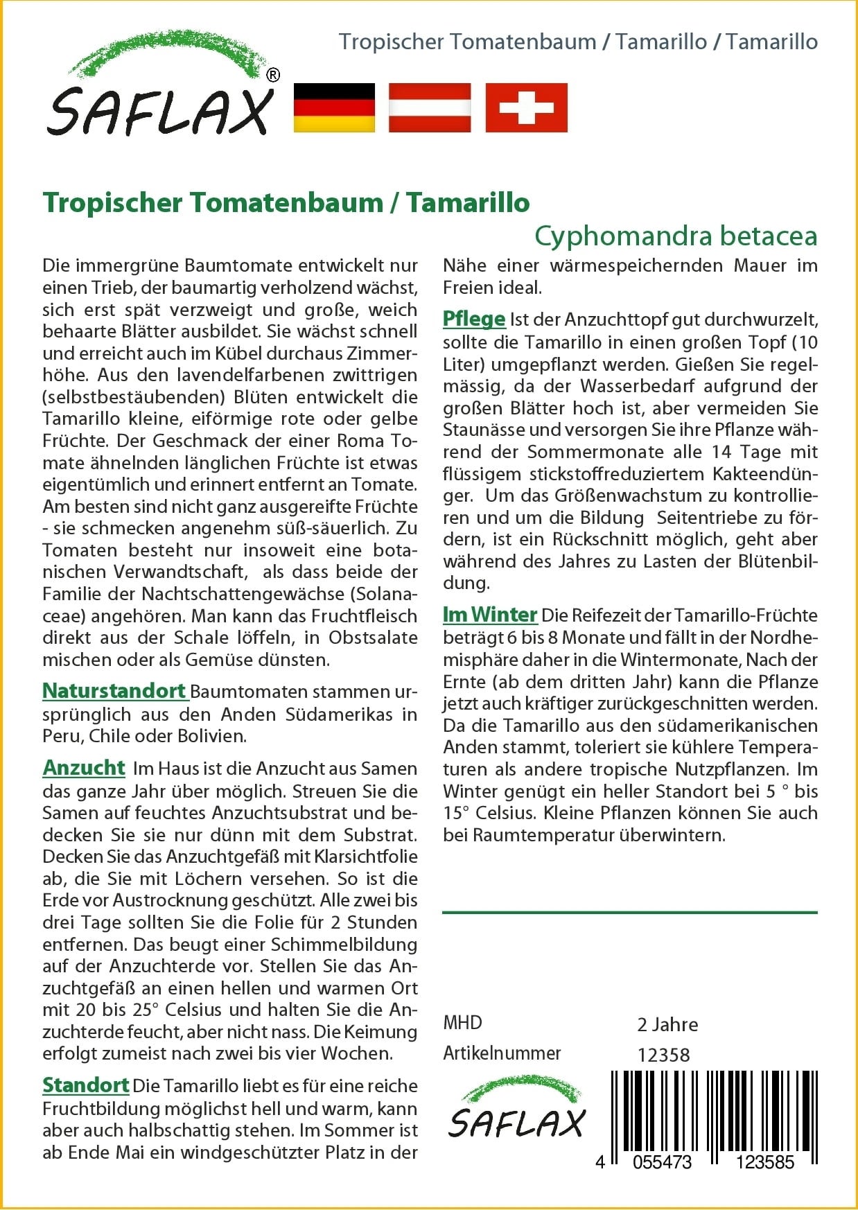 Saflax Tropischer Tomatenbaum / Tamarillo - 1 Pkg