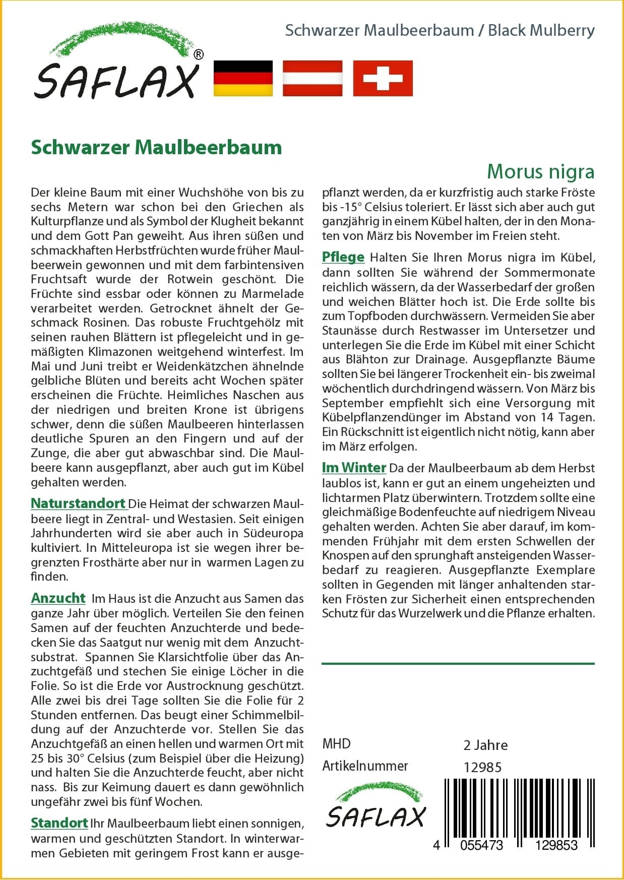 Saflax Schwarzer Maulbeerbaum - 1 Pkg