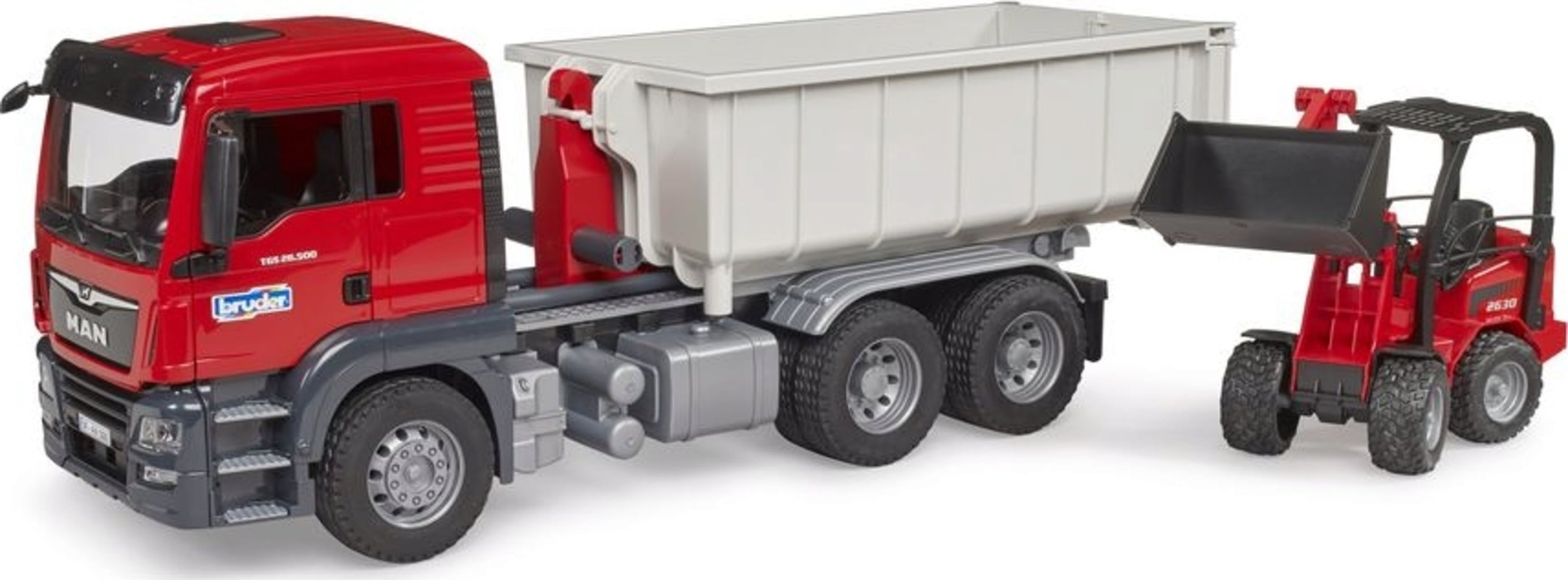 MAN TGS LKW mit Abrollcontainer und Schäffer Hoflader 2630