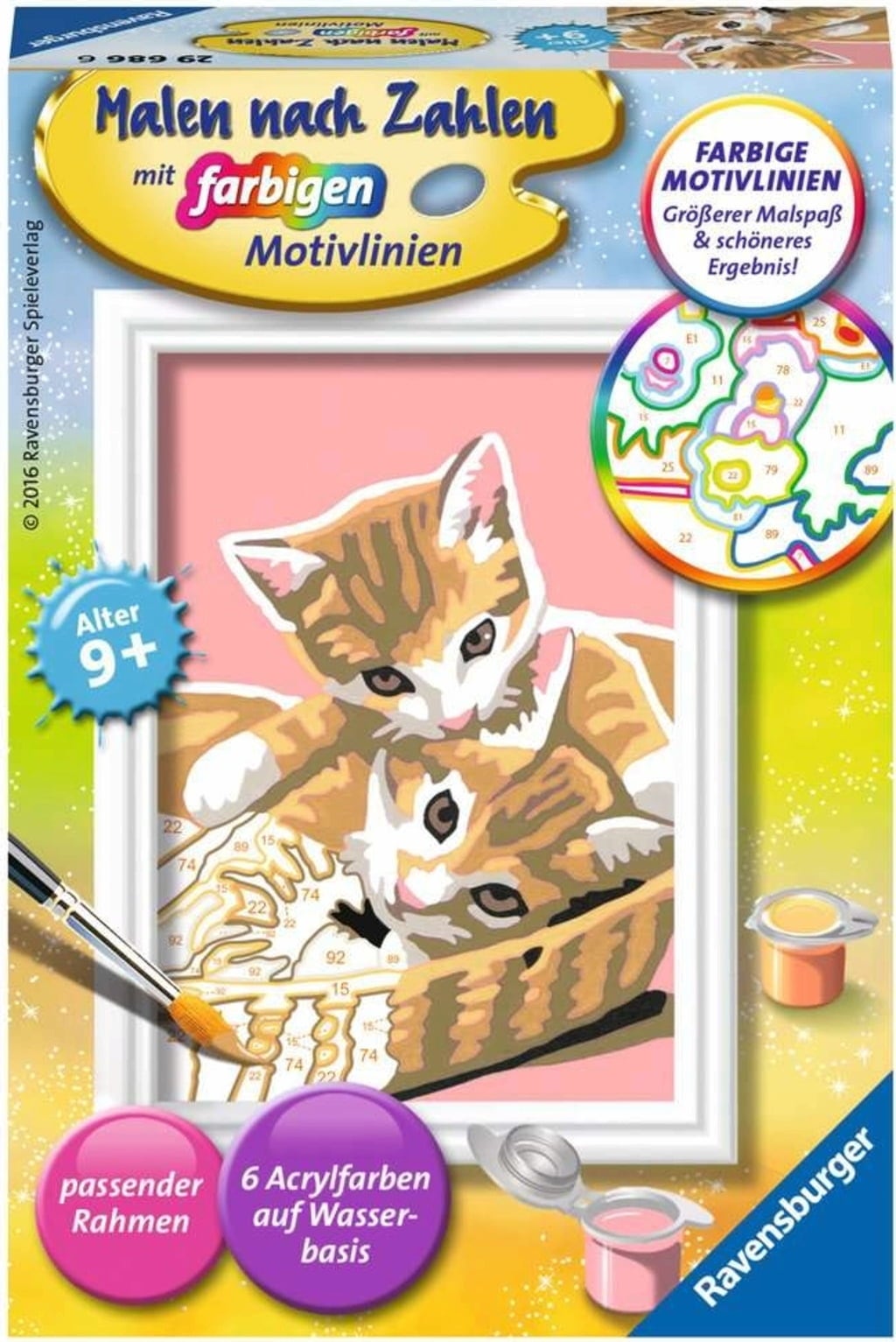 Malen nach Zahlen mit farbigen Motivlinien - Katzenbabys