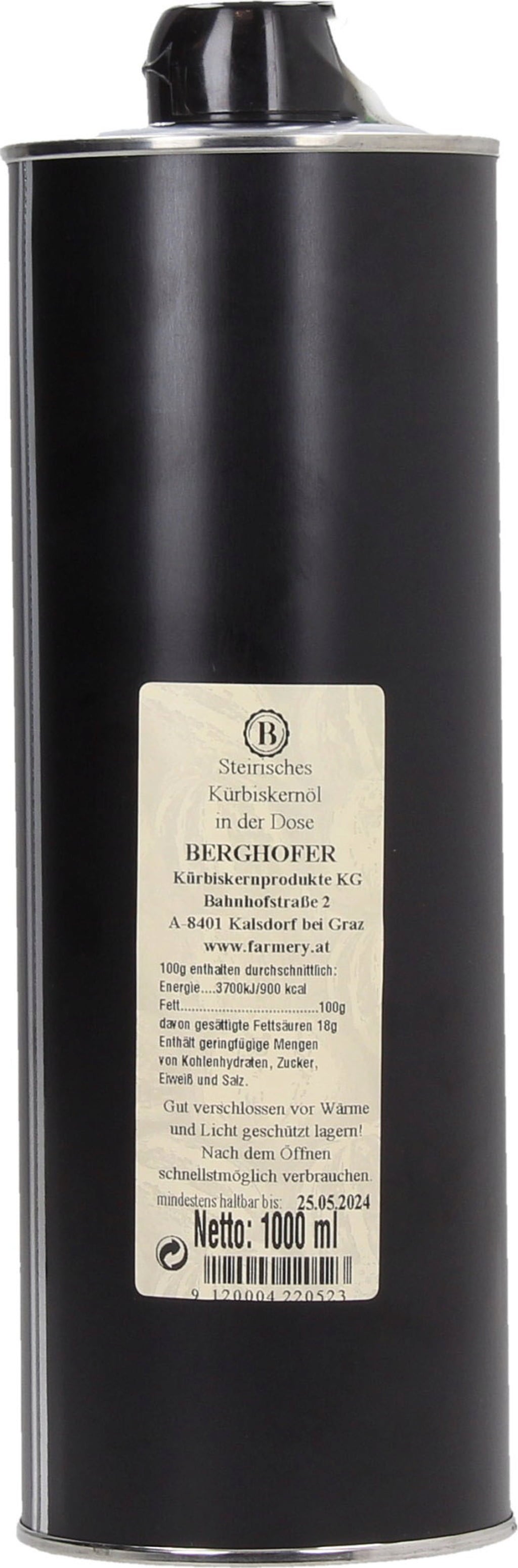 Berghofer Josef Steirisches Kürbiskernöl in der Dose - 1.000 ml