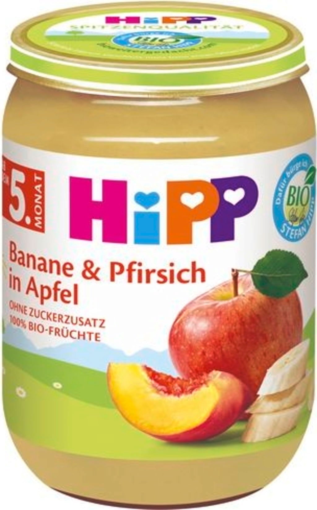 Bio Babygläschen Fruchtbrei Banane & Pfirsich in Apfel