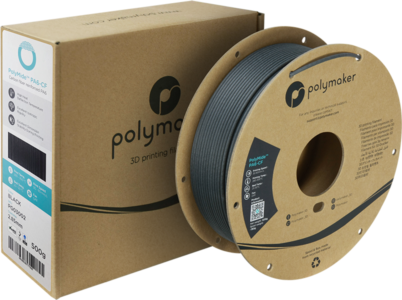 Polymaker PolyMide PA6-CF Schwarz - 2,85 mm / 500 g