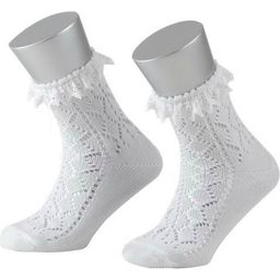 Kinder Socke mit Ajourmuster und weißer Spitze - gebleicht weiß