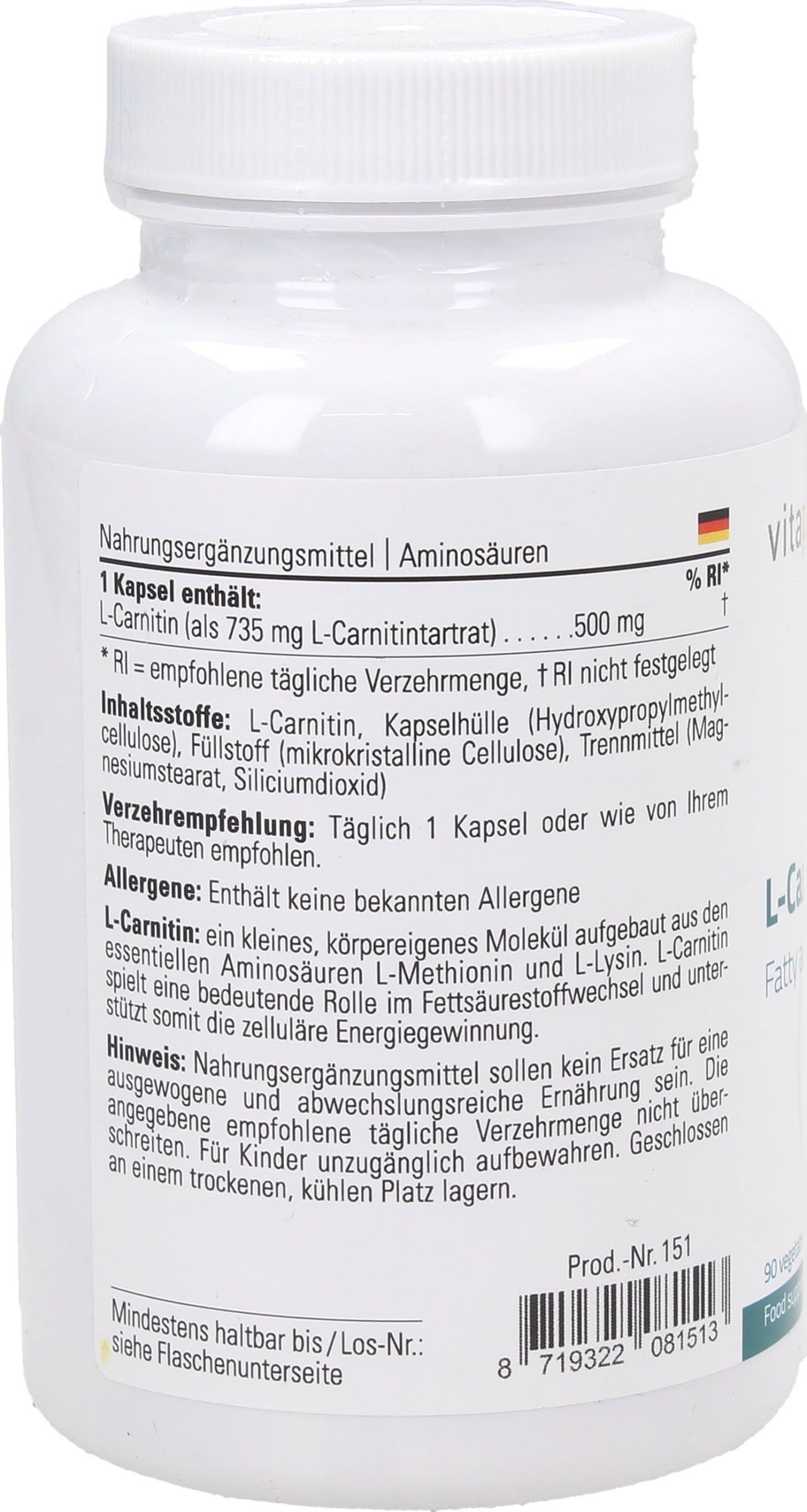 Vitaplex L-Carnitin - 90 veg. Kapseln