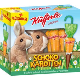 Schokokarotten Original 4 Stk. mit Plüschhase - 54 g