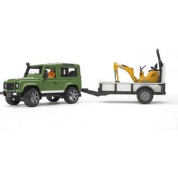 Land Rover Defender, Einachsanhänger, JCB Mikrobagger und Bauarbeiter