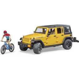 Jeep Wrangler Rubicon Unlimited mit Mountainbike und Radfahrer