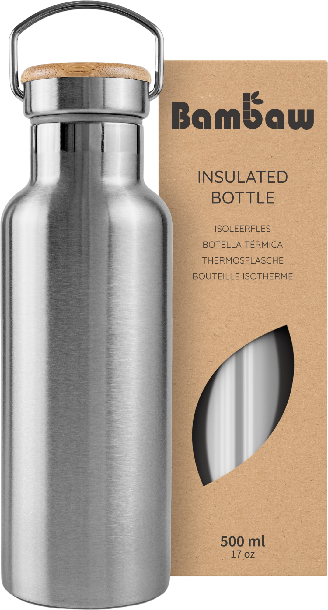 Bambaw Thermosflasche aus Edelstahl 500 ml - Natural Steel