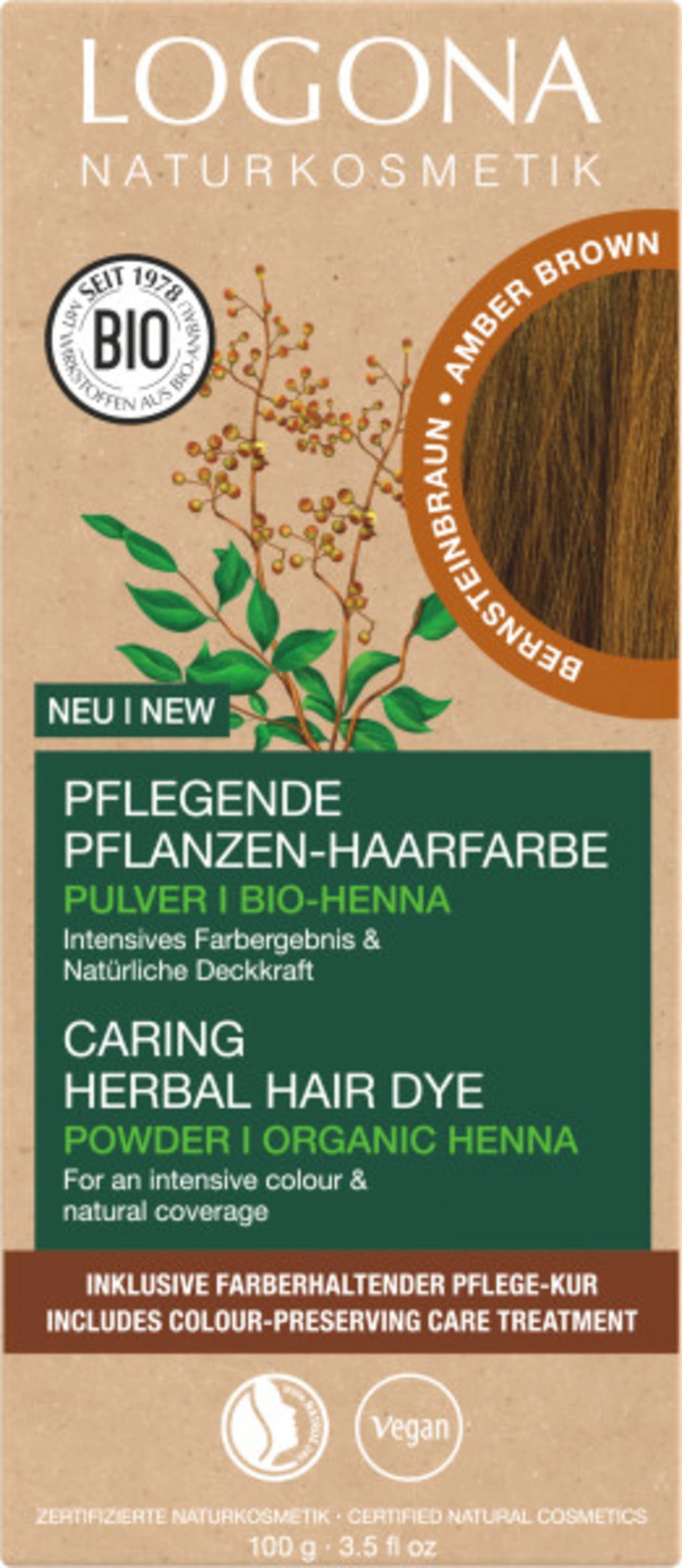 Pflanzen-Haarfarbe Pulver Bernsteinfarbe, 100 g