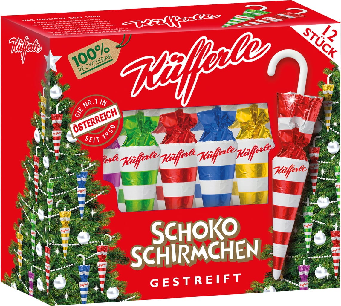 Küfferle Schokoschirmchen gestreift - 12 Stück