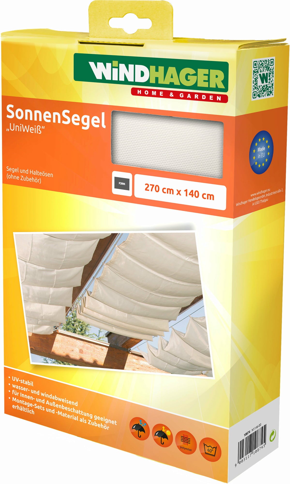 Sonnensegel-Seilspanntechnik, 2,7 x 1,4 m, Uniweiß