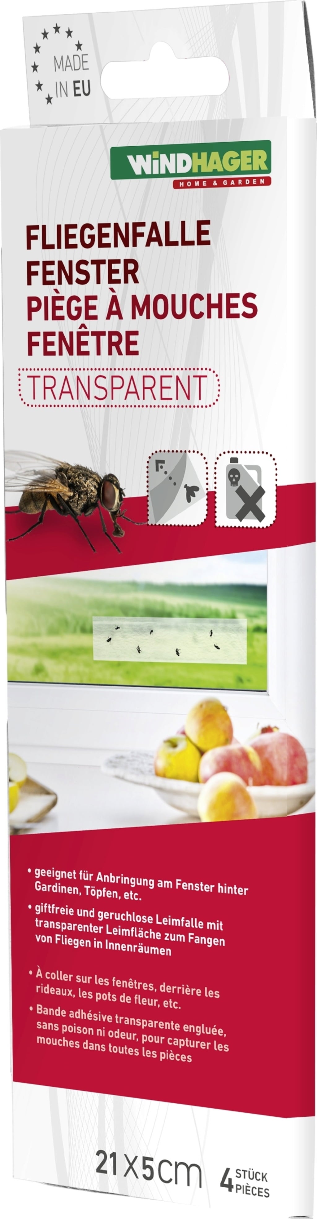 Fliegenfalle Fenster - Transparent, 4 Stk
