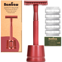 Bambaw Rasierhobel mit Rasierständer - Red