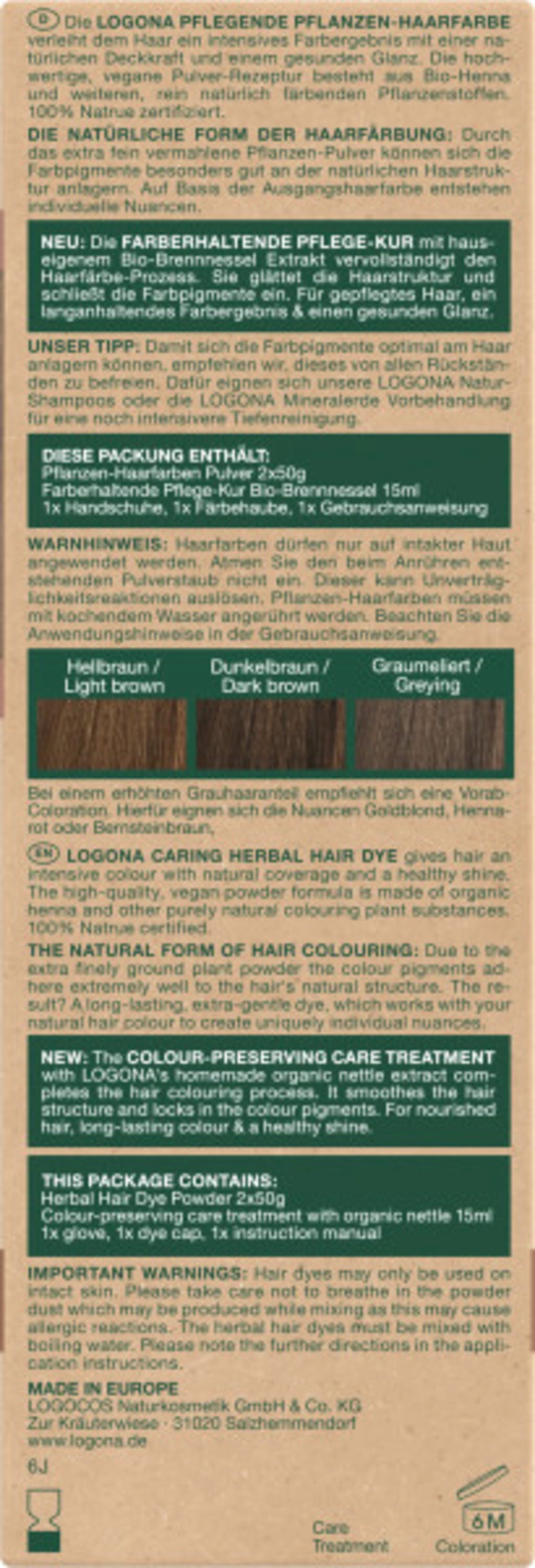 LOGONA Pflanzen-Haarfarbe Pulver Aschbraun - 100 g
