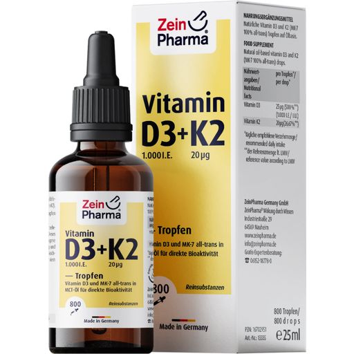 ZeinPharma® Vitamin D3 1000 I. E. + K2 Tropfen - 25 ml