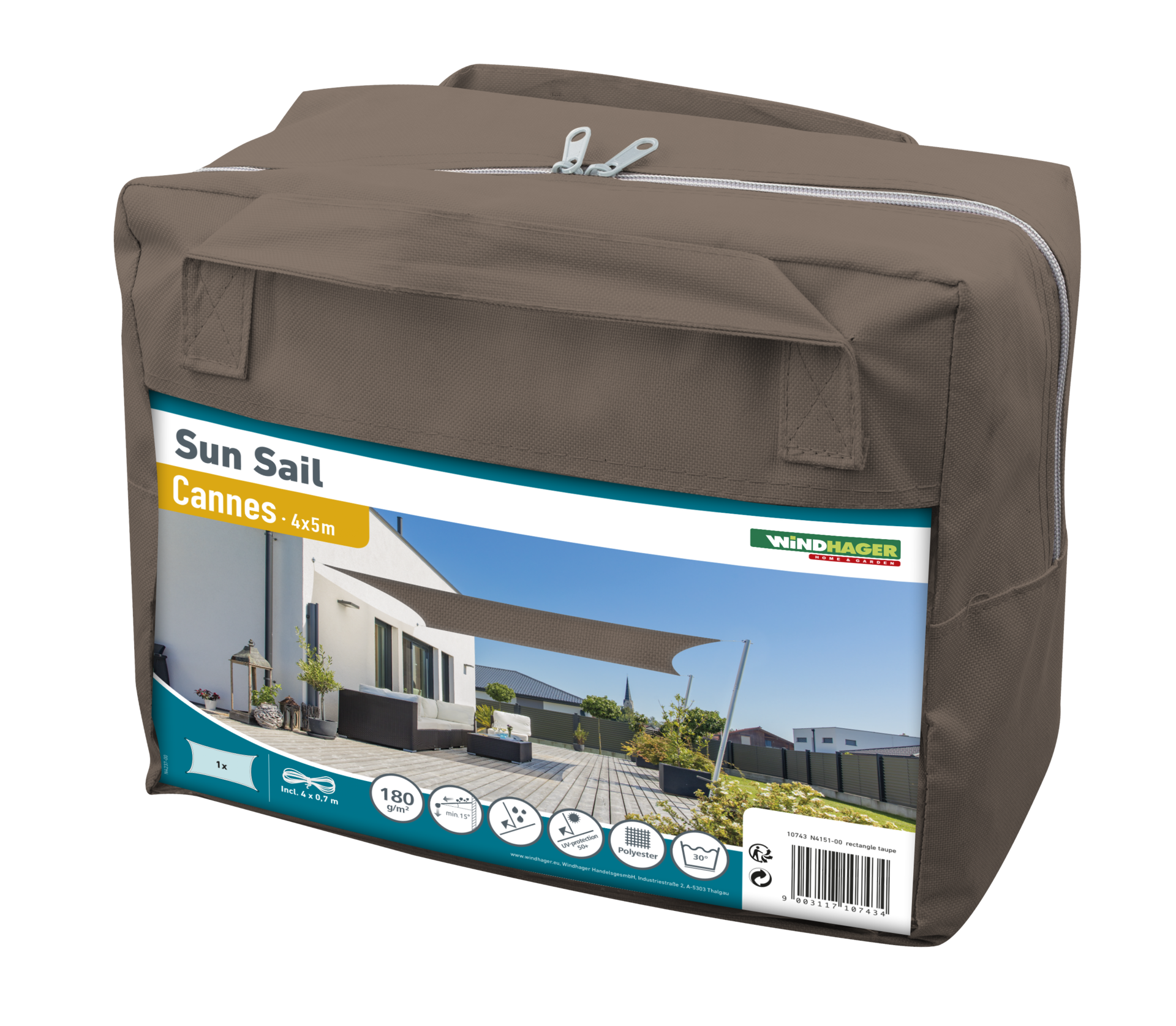 Windhager Sonnensegel SunSail CANNES Rechteck 4x5m - taupe