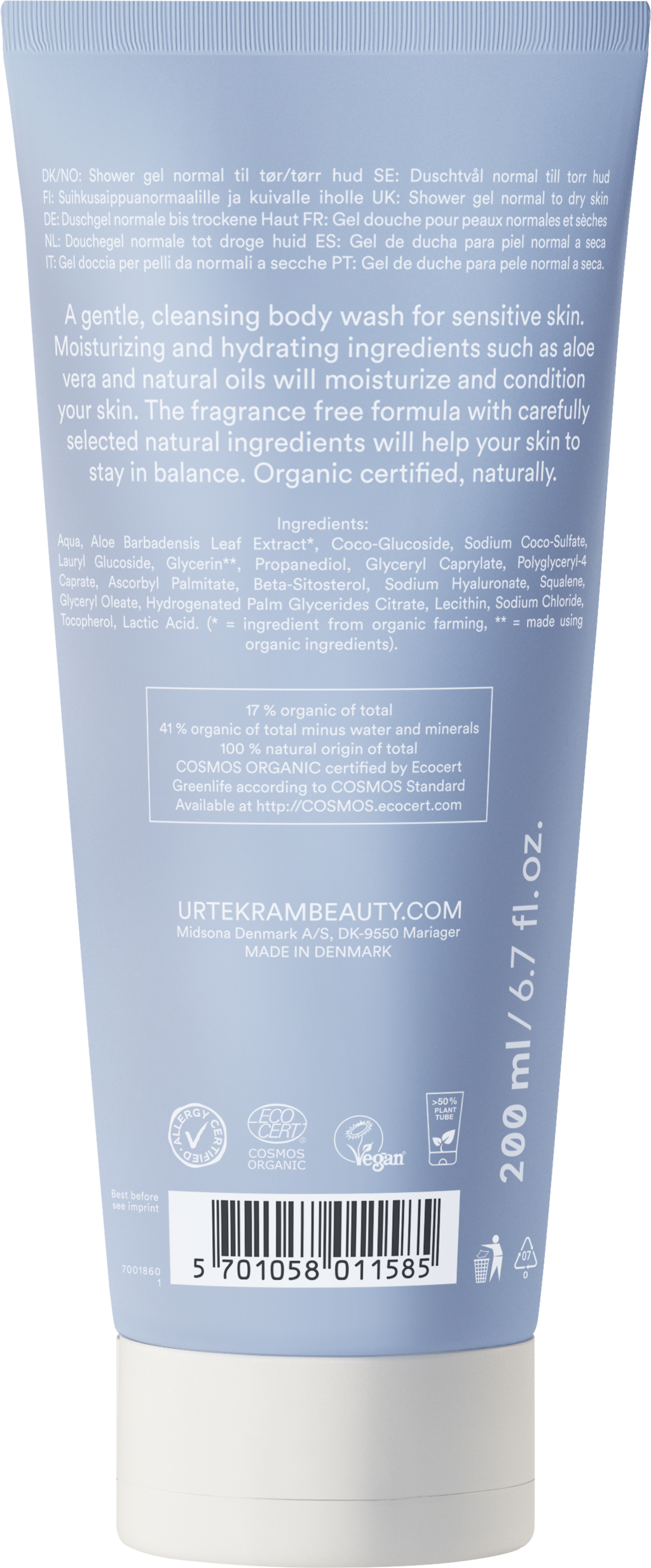 URTEKRAM Nordic Beauty Fragrance Free Body Wash - 200 ml