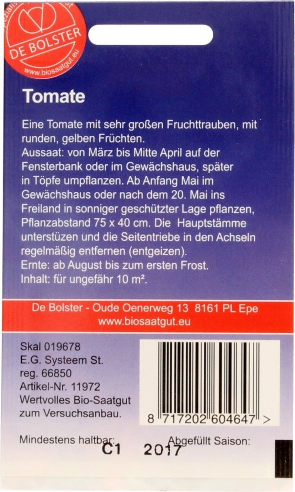 De Bolster Gelbe Kirschtomate 
